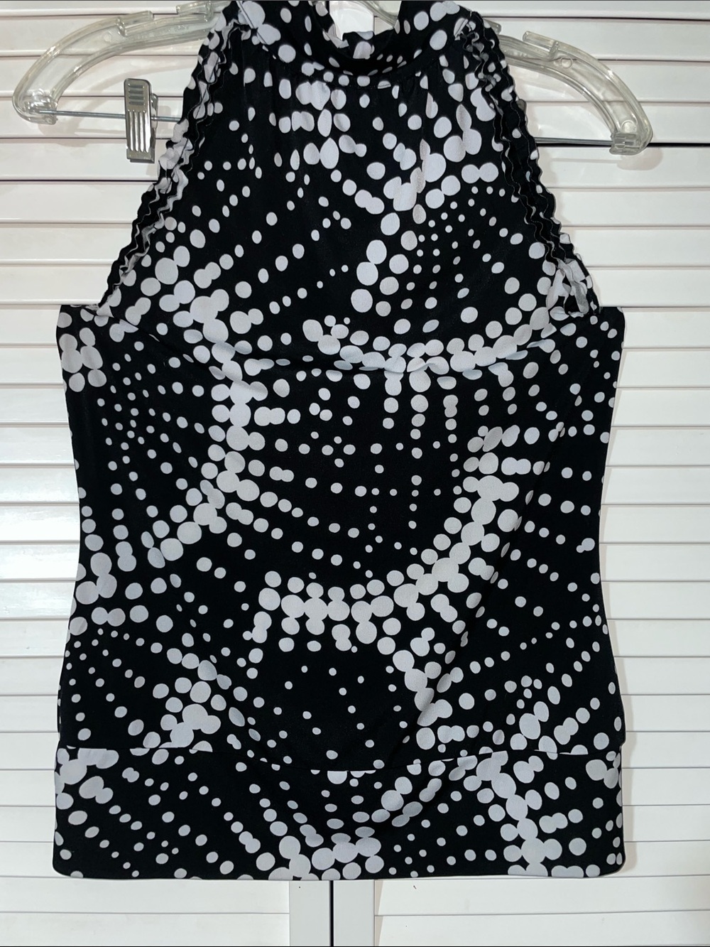 Black Halter Tank with White Dot Burst Pattern